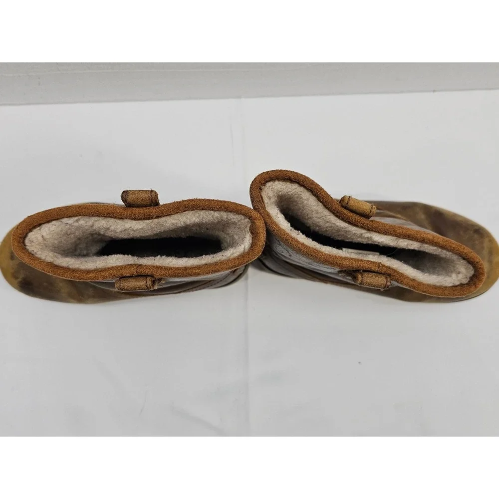 Kids UGG Brown Leather Shearling Lined Winter Boots‎ Size 11